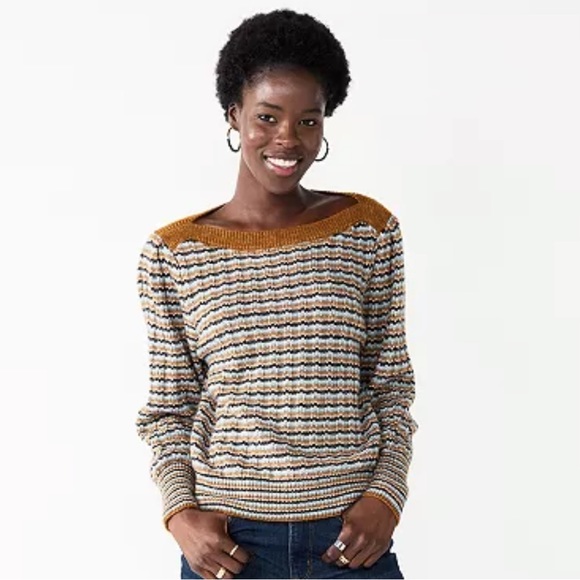 Nine West Boatneck Stripe Stitch Sweater - Picture 2 of 6